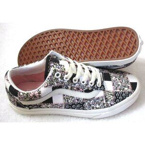Vans Black and White Floral Athletic Shoes